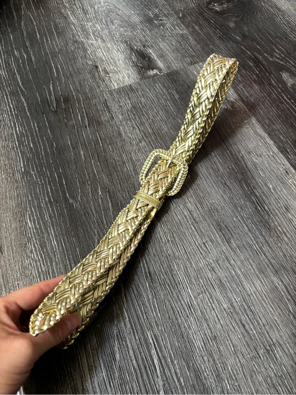 Vintage Metallic Gold Woven Raffia Waist Belt O/S - Picture 2 of 4